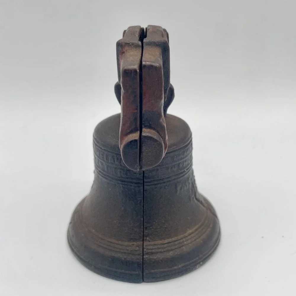 Vintage Liberty Bell Cast Iron Still Bank Antique Style Rustic Brown 3.5